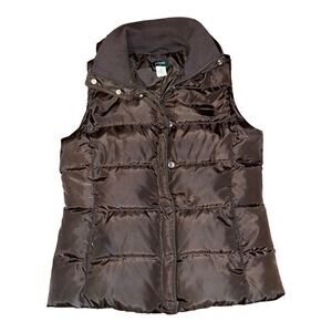 J.Crew Down Puffer Vest Women's S Small Brown Zip Button Pockets Warm